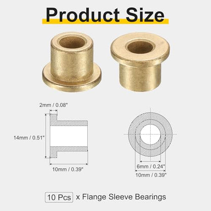 uxcell 10Pcs Flange Sleeve Bearings, 6mm Bore x 10mm OD x 10mm Length, Self-Lubricating Sintered Bronze Bushings - size: 6mm Bore x 10mm OD x 10mm Length