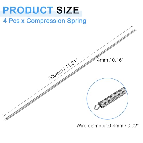 uxcell 4pcs Extension Springs 0.5x4x300mm/0.02x0.16x11.81in Extended Spring - size: 0.5x4x300mm/0.02x0.16x11.81in