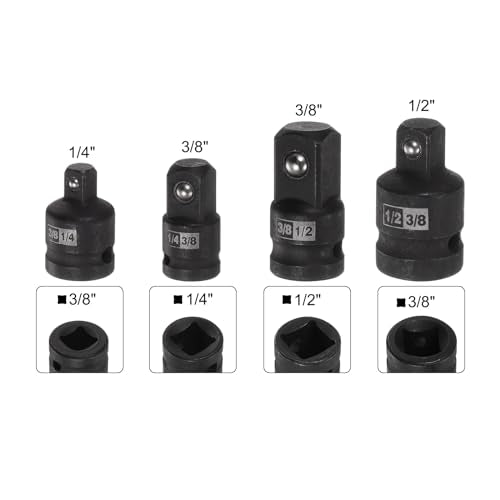 4pcs Impact Socket Adapter 1/4" 3/8" 1/2" Cr-V Steel Impact Adapter 3/8 to 1/4, 1/2 to 3/8, 1/4 to 3/8, 3/8 to 1/2 for Impact Driver Air Impact Wrenches Ratchets