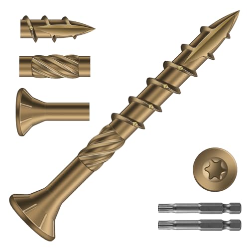 #8 x 1-1/2" Deck Screws (322Pcs) 2lb. Carbon Steel, Yellow, Flat Head, Rust Resistant epoxy Coated, with T25 Star Bit - color: Yellow, size: #8 x 1-1/2"
