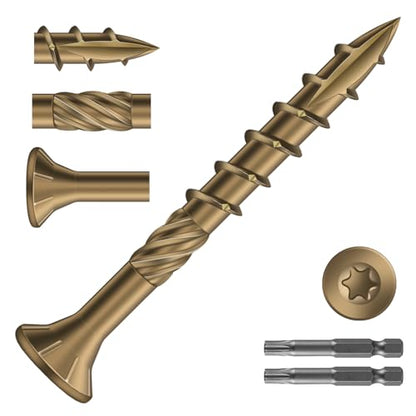 #8 x 1-1/2" Deck Screws (322Pcs) 2lb. Carbon Steel, Yellow, Flat Head, Rust Resistant epoxy Coated, with T25 Star Bit - color: Yellow, size: #8 x 1-1/2"