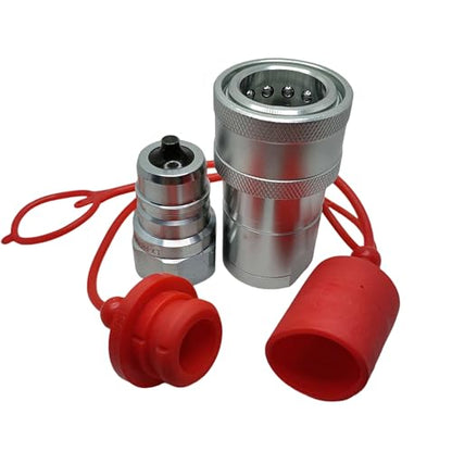 1-Set 1" Ag ISO5675 Carbon Steel Hydraulic Quick Disconnect Coupling/Coupler Poppet Valve，Pioneer Type, Set w/Dust Cap - size: 1Set-1"NPT(Poppet)