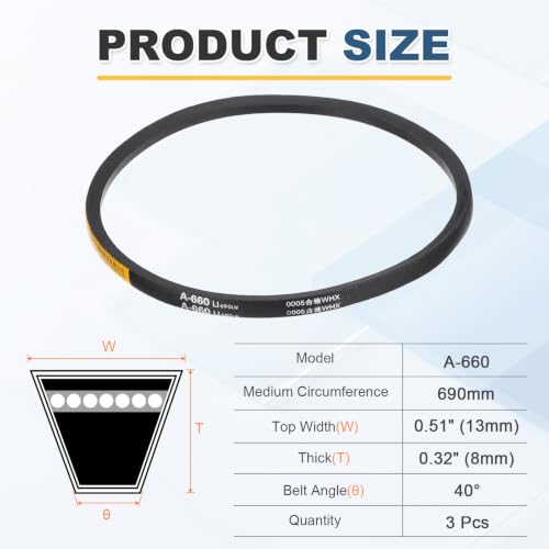 uxcell 3Pcs A660 Rubber V-Belt, 660mm Li x 13mm W x 8mm T, Classic Wrapped - size: A660
