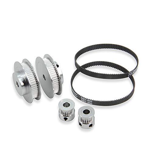 2PCS Set GT2 Synchronous Wheel 20&60 Teeth 6.35mm Bore Aluminum Timing Pulleys with 2PCS Length 200mm Width 6mm Belt (20-60T-6.35B-6) - style: 20-60T-6.35B-6