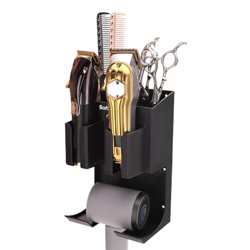 Hair Tool Organizer Wall Mounted, Hair Dryer and Styling Holder with Towel Bar, Bathroom Blow Dryer Holder, Farmhouse Vanity Caddy Storage Stand for Accessories Makeup(Black) - size: 5.9 x 9.2 x 5.6 Wall-mounted
