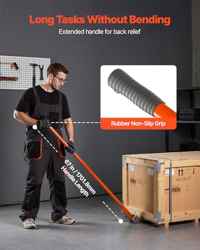 VEVOR Prylever Bar, 5T/11000LBS Load Capacity, 5.5FT Length Steel Handle Lever Dollyr with 2.8'' Wheels for Large Pallets, Heavy Items, Concrete Blocks, Heavy Duty Equipment Handling - size: 5T-5.5FT