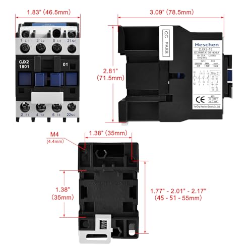 Heschen AC Contactor, 24V 50/60Hz Coil, 18A (AC-3), 3NO+1NC Aux, 3P - color: 24V Coil, size: 18A (1NC Normally Closed)