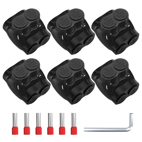 2 Port Insulated Multi Tap Connector 2/0-6 Gauge Wire Connectors Dual Entry Aluminum to Copper Wire Connectors Aluminum Wire Connector with Slotted Allen Hex - 6 Pack - size: 2/0-6 AWG