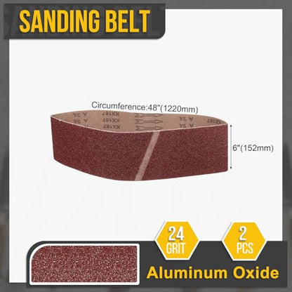 6 x 48 Inch Sanding Belts, 2 Pcs 24 Grit Belt Sander Paper - size: 6 x 48 Inch(24 Grit)