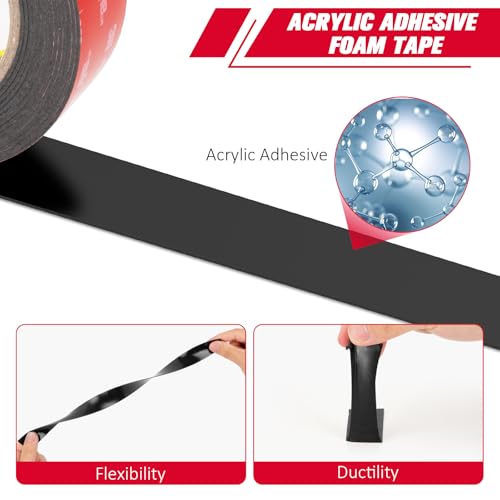 3M Tape 5952 Double Dided 1''x15.4Ft Heavy Duty 0.043in Thick, Black - color: Black, size: Width 1"