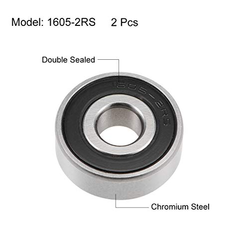 uxcell 1605-2RS Deep Groove Ball Bearings Z2 5/16 X 29/32 X 5/16inch Double Sealed Chrome Steel 2pcs - size: 5/16"x29/32"x5/16"
