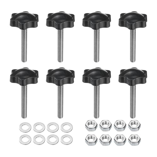 uxcell 8pcs Star Clamping Knobs with Nuts Washers, M6 x 40mm Metric 304 Stainless Steel Male Thread 32mm 6-Star Plastic Head, Threaded Stud Hand Knobs Handles Thumb Screws, Black - size: M6 x 40mm