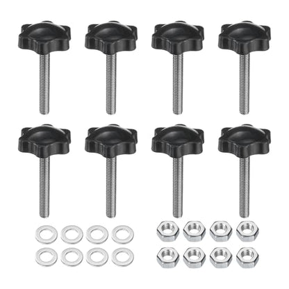 uxcell 8pcs Star Clamping Knobs with Nuts Washers, M6 x 40mm Metric 304 Stainless Steel Male Thread 32mm 6-Star Plastic Head, Threaded Stud Hand Knobs Handles Thumb Screws, Black - size: M6 x 40mm