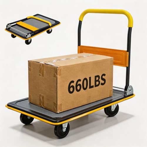 Foldable Platform Hand Truck, Heavy Duty Push Cart Dolly (Yellow) - color: Yellow-660lbs
