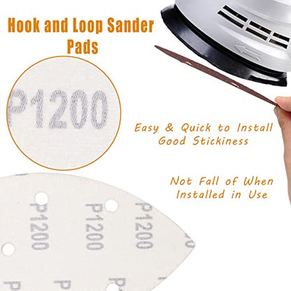 60 Pcs 1200 Grit Mouse Detail Sander Sandpaper, Aluminum Oxide Mouse Sander Pads 5 Hole Palm Sander Pads Sanding Sheets for 140mm Mouse Sander - size: 1200 Grit