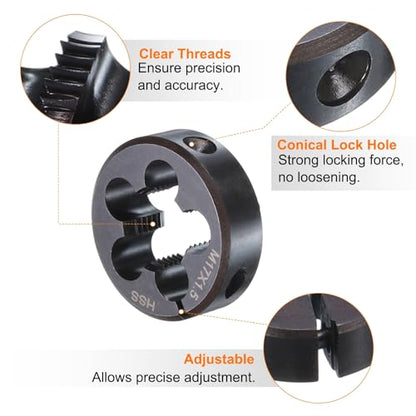 HARFINGTON Round Threading Die M17 x 1.5 Metric Thread 38mm OD Adjustable Right Hand High-Speed Steel (HSS) Round Die Screw Thread Cutting Die for Thread Repair - size: M17 x 1.5
