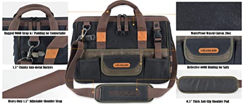 WELKINLAND 32-Pocket Waxed Canvas Tool Bag, 16" HVAC Tool Bag For Men