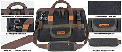 WELKINLAND 32-Pocket Waxed Canvas Tool Bag, 16" HVAC Tool Bag For Men
