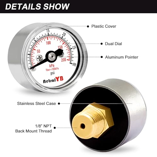 Mini1 Inch Pressure Gauge, 0-30 Psi Air Gauge, Lead-Free.Stainless Steel Case, 1/8" NPT Back Mount, Pressure Gauge for Water Air Pressure Test - size: 0-30 PSI, style: Back Mount
