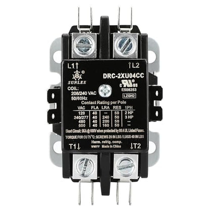 SunLee 2 Pole 40 Amp 208/240Vac Coil UL Recognized A2L Compliant Definite Purpose Contactor Heavy Duty HVAC Replacement for 30A & 40A AC Units, Condensers, Heat Pumps Equivalent to 45GG20AG C240C - size: 2P 40A 208/240VAC