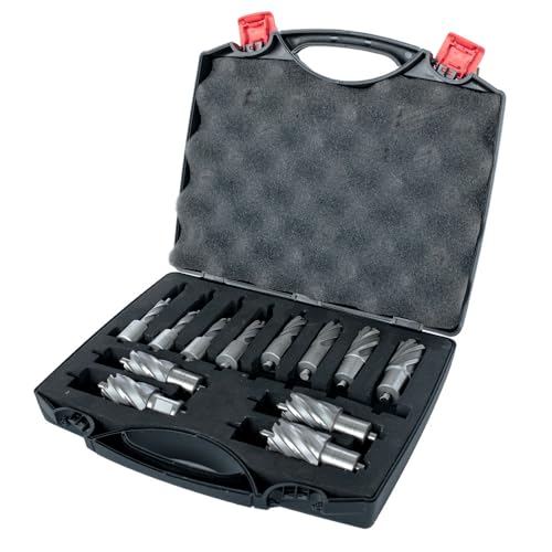 Evolution Power Tools Annular Cutter Kit for Magnetic/Mag Drills, 1 Inch Depth Drill Bit, Mixed Width 7/16 to 1-1/8 Inch, Carry Case Included, Set of 12 - style: Cutter Kit 12pc x 1"