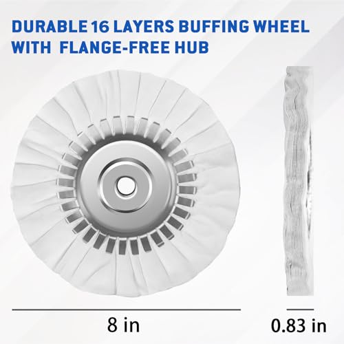 8" Fine White Airway Buffing Wheel with 5/8" Arbor Flange-Free Hub, Flange-Free, Cotton Polishing Wheel for Aluminum Truck Wheels, Rims, Chrome, Stainless Steel – Final Mirror Finish - size: 1 PC Fine Polishing Wheel
