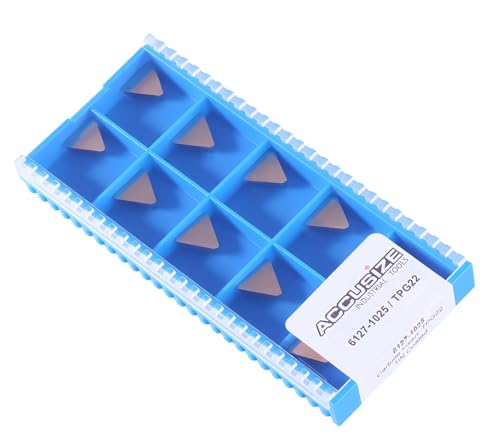 Accusize Industrial Tools TPG22 Wiper Carbide Inserts, TiN Coated, T-Shape, 10 Pcs/Box, 2127-1025x10 - size: TPG22 Wiper, T-Shape
