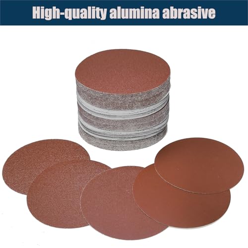 Tonmp 100 PCS 6 Inch No Hole Hook and Loop Sanding Disc Set- 60 80 120 240 400 Grit Sandpaper, 6" Aluminum Oxide Sander Paper for Random Orbit Sanders