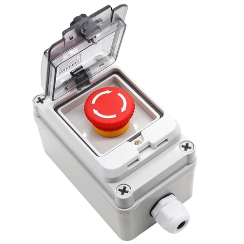 TWTADE e-Stop Push Button Switch with Box Outdoor IP67 Waterproof Emergency Stop Push Button Station Box 22mm 1NO 1NC Emergency Stop Switch with Protective Cover - color: White with IP67 Box, size: 1NO 1NC