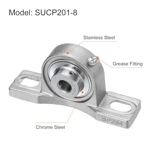 uxcell 2 Pcs SUCP201-8 Pillow Block Bearings 1/2 inch Bore Self Alignment, Stainless Steel Base Mounted Chrome Steel Bearings - size: SUCP201-8