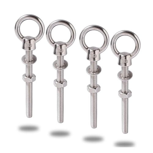 Heavy Duty 316 Stainless Steel Shoulder Eye Bolts 4 Pack, Marine Grade Threaded Eyebolts with Nuts and Washers for Lifting and Hanging (5/16“ x 3-1/8" (M8X80mm)) - size: 5/16“ x 3-1/8" (M8X80mm)