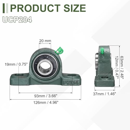 uxcell UCP204 Pillow Block Bearings, 20 mm Bore Self Alignment, (ABEC3) - size: UCP204 (Bore 20mm)