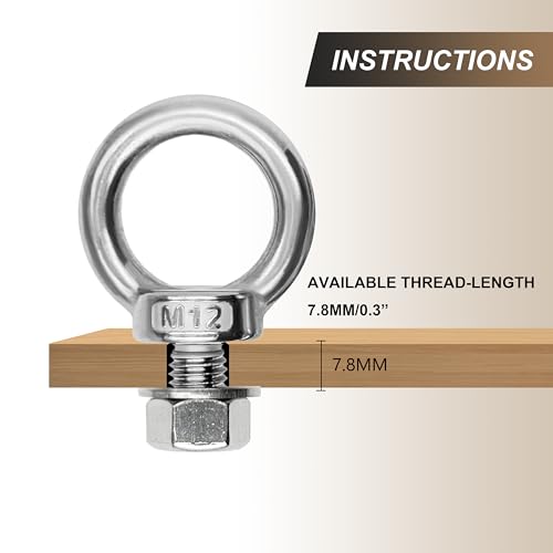 2 Sets M12 x 20mm 304 Stainless Steel Eyebolt Shoulder Lifting Ring - size: M12 x 20 mm