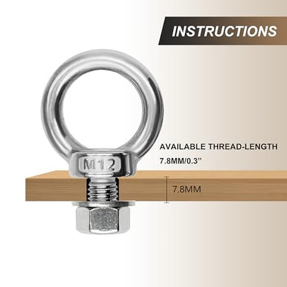2 Sets M12 x 20mm 304 Stainless Steel Eyebolt Shoulder Lifting Ring - size: M12 x 20 mm