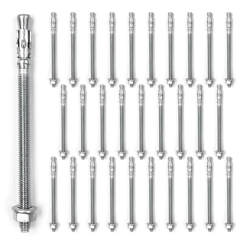 30-Pcs Wedge Anchors for Concrete,1/4" x 4"(M6x100mm) Zinc Plated Anchors - color: 1/4"x4"-30pcs