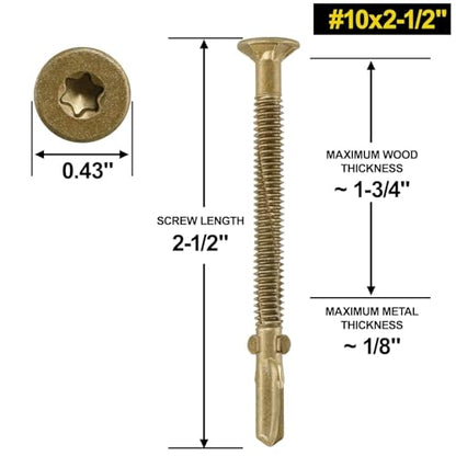 #10 x 2-1/2 Self-Tapping Trailer Deck Screws,1000PcsT25 Star Bits Screws - color: Gold, size: #10 x 2-1/2in 1000pcs
