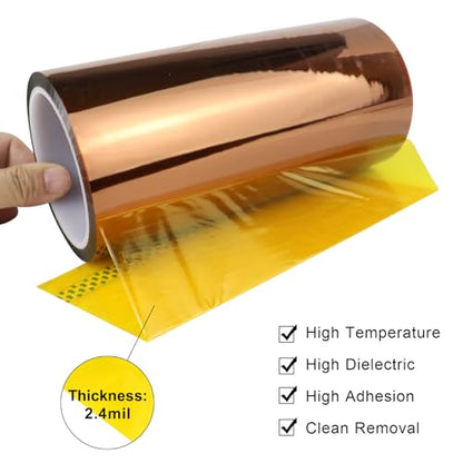 BOMEI PACK Polyimide Tape, 1 Pack High-Temperature Resistant Tape 8inch x 33m(108ft), No Residue Heat-Resistant Tape for Electric Task, 3D Printing, Soldering, Sublimation, Masking Sealer Machine
