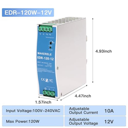 MAKERELE 120W 12V AC to DC DIN Rail Power Supply - style: 120W-12V