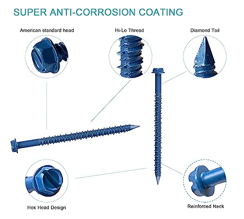 3/16 x 2-3/4" Hex Head Concrete Screw Anchor, for Anchoring to Masonry, Block or Brick (100Pcs) - size: 3/16 x 2-3/4", style: Hex Head