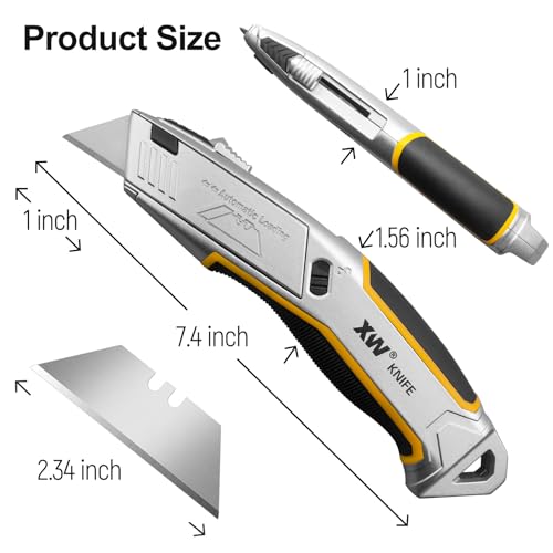 XW Heavy Duty Auto-loading Utility Knife,3-position Retractable Box Cutter with Total 5 Blades