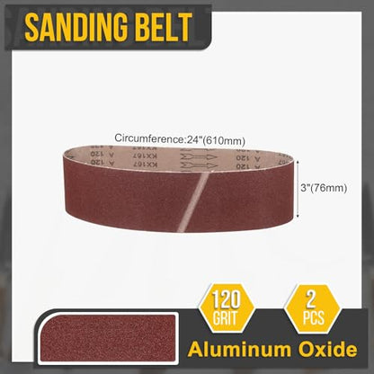 3 x 24 Inch Sanding Belts, 2 Pcs 120 Grit Belt Sander Paper - size: 3 x 24 Inch(120 Grit)