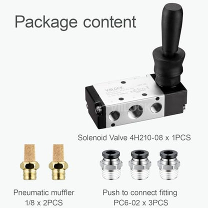 4H210-08 Hand Lever Valve 5 Way 2 Position 1/4"NPT for Air Cylinder - size: 1/4"NPT, style: 5 Way 2 Position