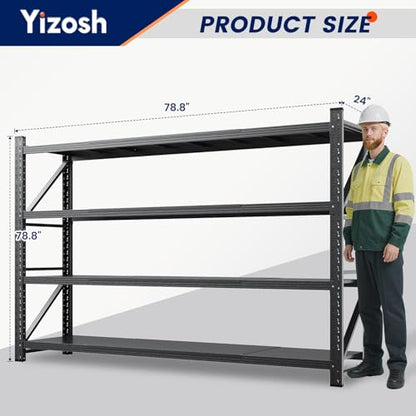 Yizosh 7000LBS Heavy Duty Shelf,79" W Garage Shelving,Adjustable Utility Shelving,Heavy Duty Garage Shelving for Basement,Warehouse,Industrial,79" Wx24 Dx79 H - color: Black, size: 79"Wx24"Dx79"H