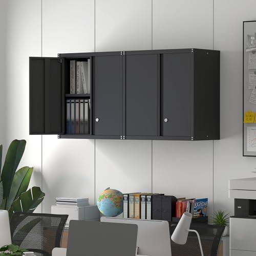 IRONFFICE Wall Cabinet Storage, Locking Wall Cabinet with 2 Doors,Garage Storage Cabinet for Home Office,Gym,Garage,Black - color: Black, size: 27.95"H