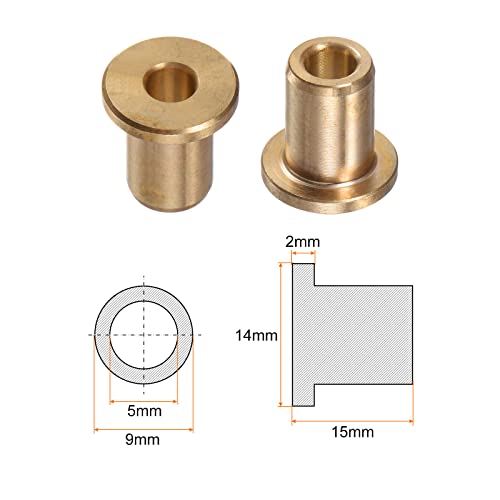 HARFINGTON 2pcs Flange Bearing Sleeve 5mm Bore 9mm OD 15mm Length 2mm Flange Thickness Bronze Bushing Self-Lubricating Bushings Sleeve for Industrial Equipment - size: 5mmx9mmx15mm