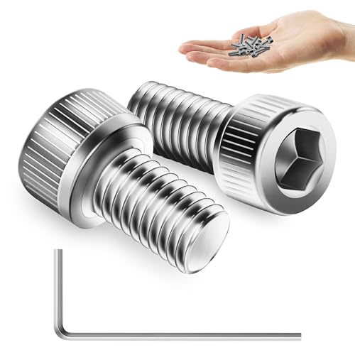 Mywish (100Sets) M4 Screws, M4 x 8mm Socket Head Cap Screws Bolts, 304 Stainless Steel Allen Socket Hex Drive Bolts, Bright Finish Screw Kit with Nuts and Washers & Hex Spanner - size: M4 x 8mm