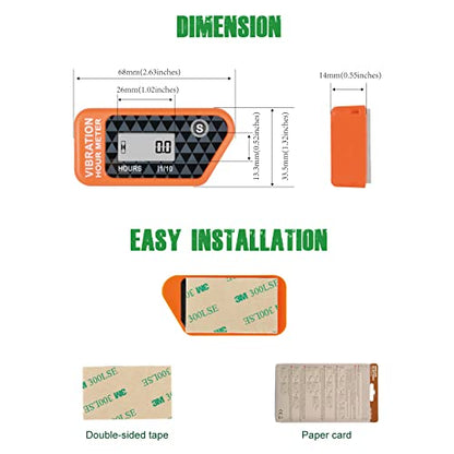 YOOREAL Vibration Hour Meter,Maintenance Hours Waterproof IP68 - color: Orange