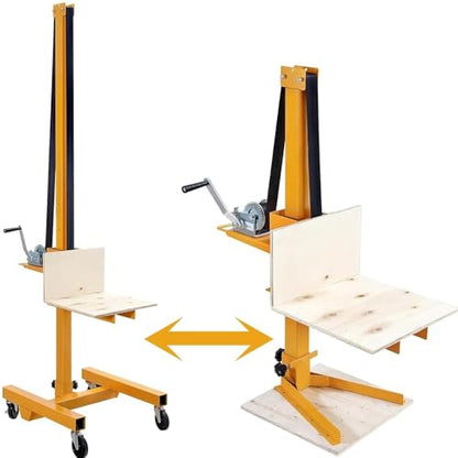 Material Lift Winch Stacker, 330 Lbs Capacity, 72" Max Height Adjustment, Hand Winch Lift Truck, Steel Portable Load Lifter for Workshop, Warehouse,Cabinet Lift