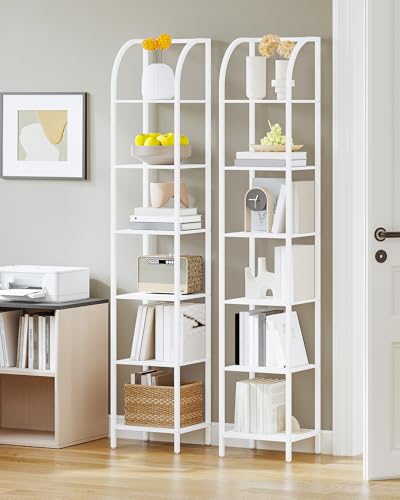 Hzuaneri Bookshelf Narrow Bookcase, Tall Storage Rack with Steel Frame - color: White, size: 11.8 × 13.2 × 71.9 inch