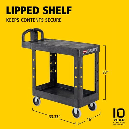Rubbermaid Commercial Products Heavy Duty 2-Shelf Utility/Service Cart, Small, Flat Shelves, Ergonomic Handle, 500 lbs. Capacity, for Warehouse/Garage/Cleaning/Maintenance - size: Small 2-Shelf, style: Ergonomic Handle